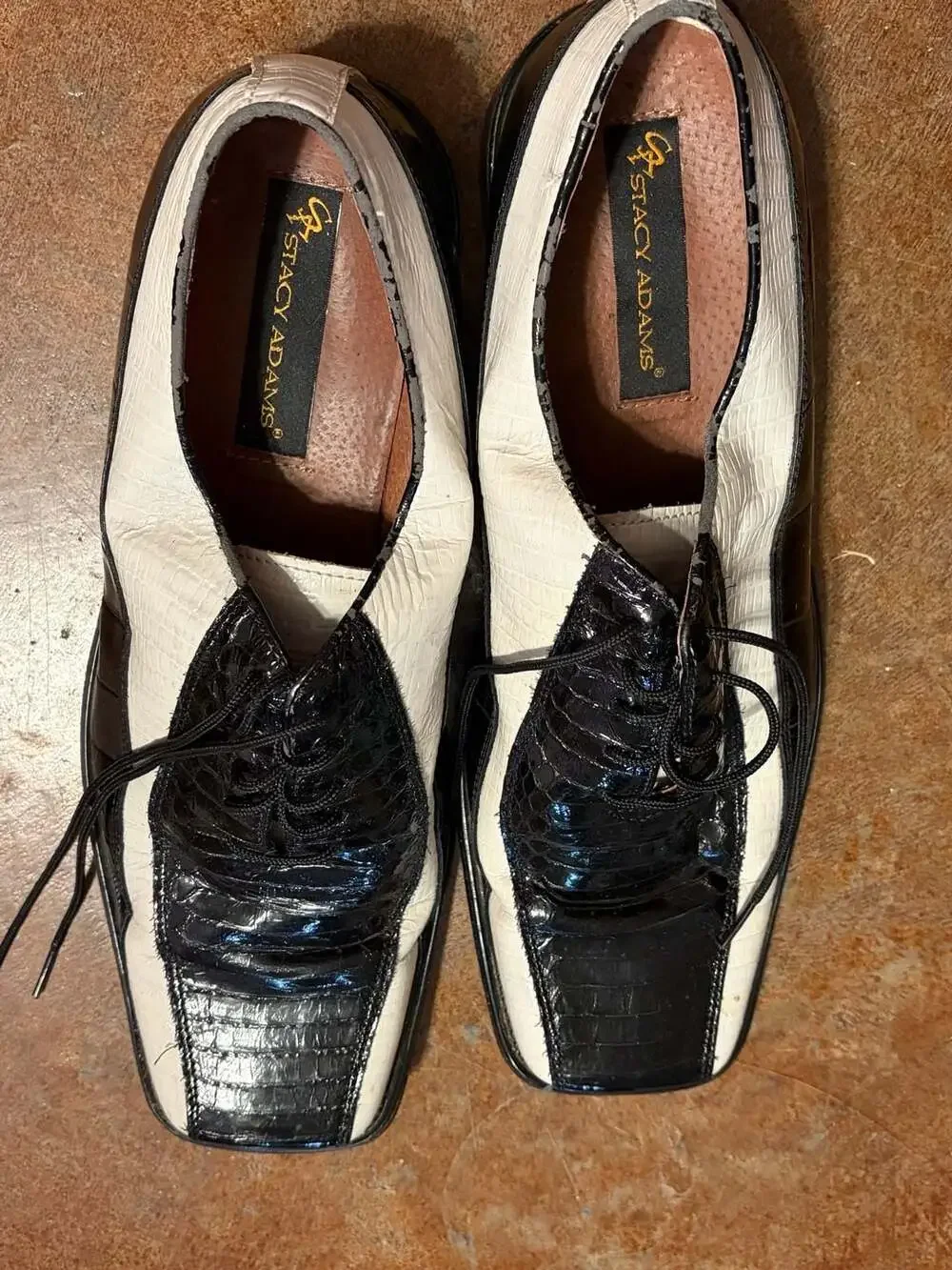 Stacy Adams Black And White Genuine Snake Leather Lace-Up Dress Shoes Men's 12